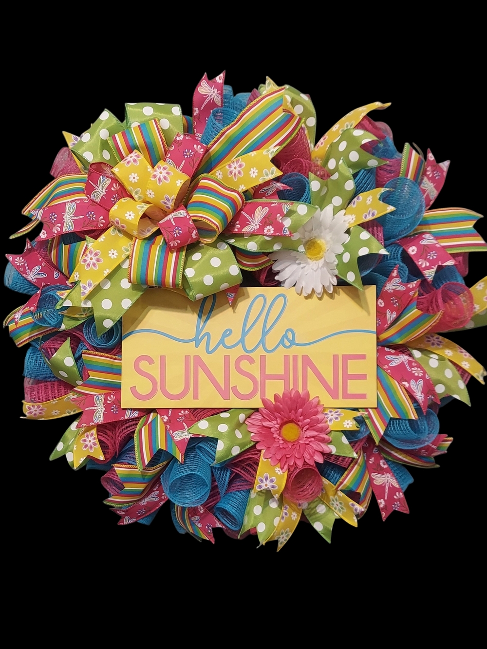 Hand Crafted Hello Sunshine Wreath - Pink, Yellow, Green, Blue